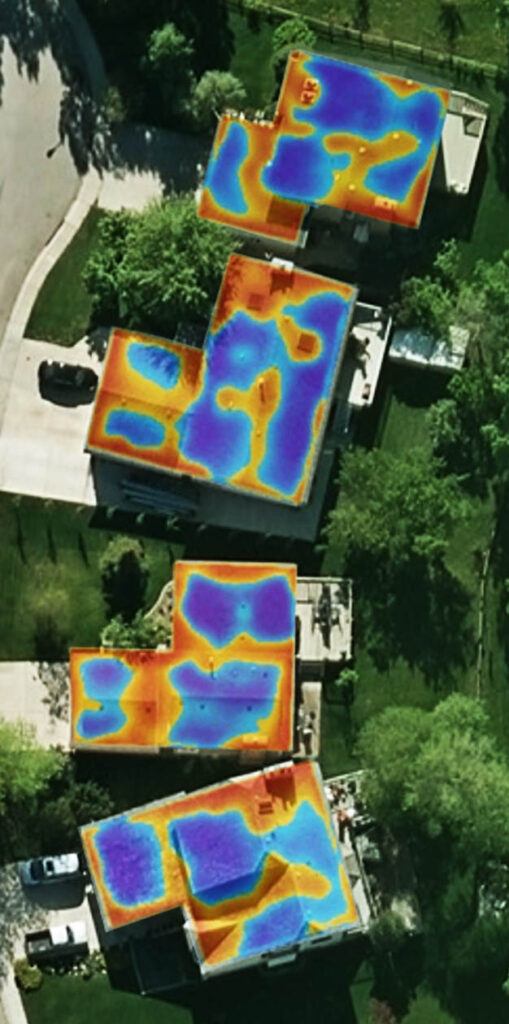 Rooftop waste heat mapped from red-hot, to blue-cool.